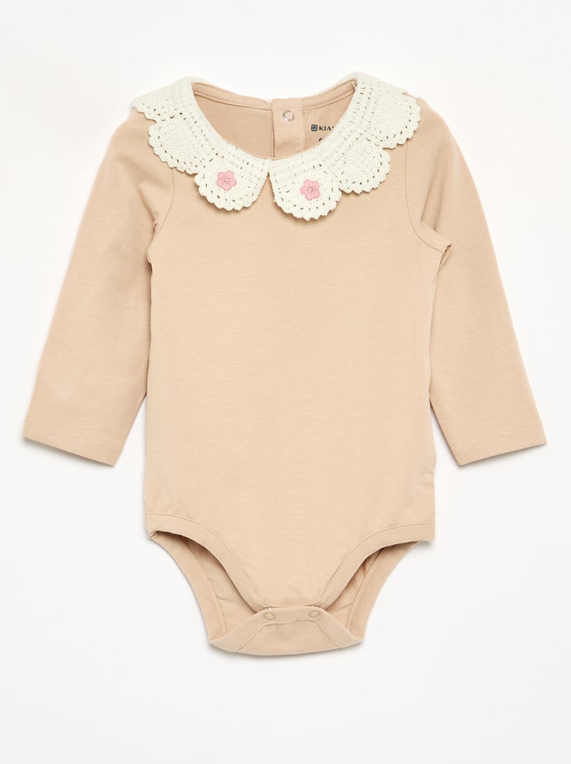 Body à manches longues avec col en macramé Beige - Kiabi
