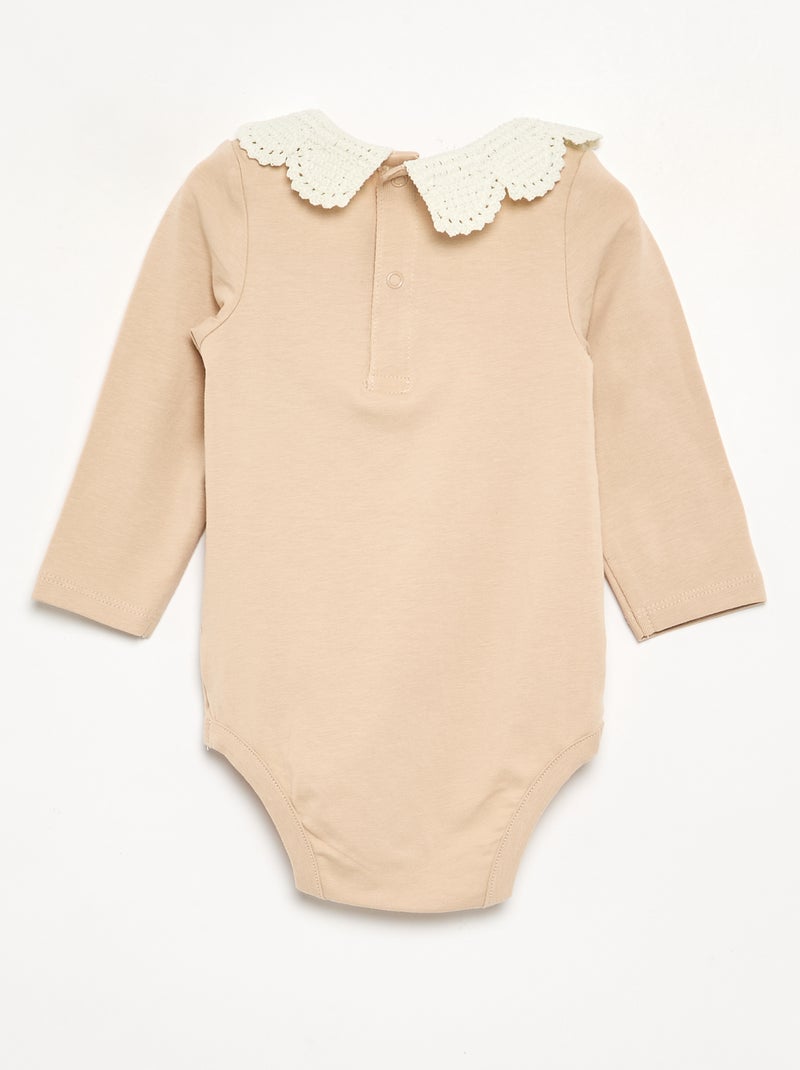 Body à manches longues avec col en macramé Beige - Kiabi