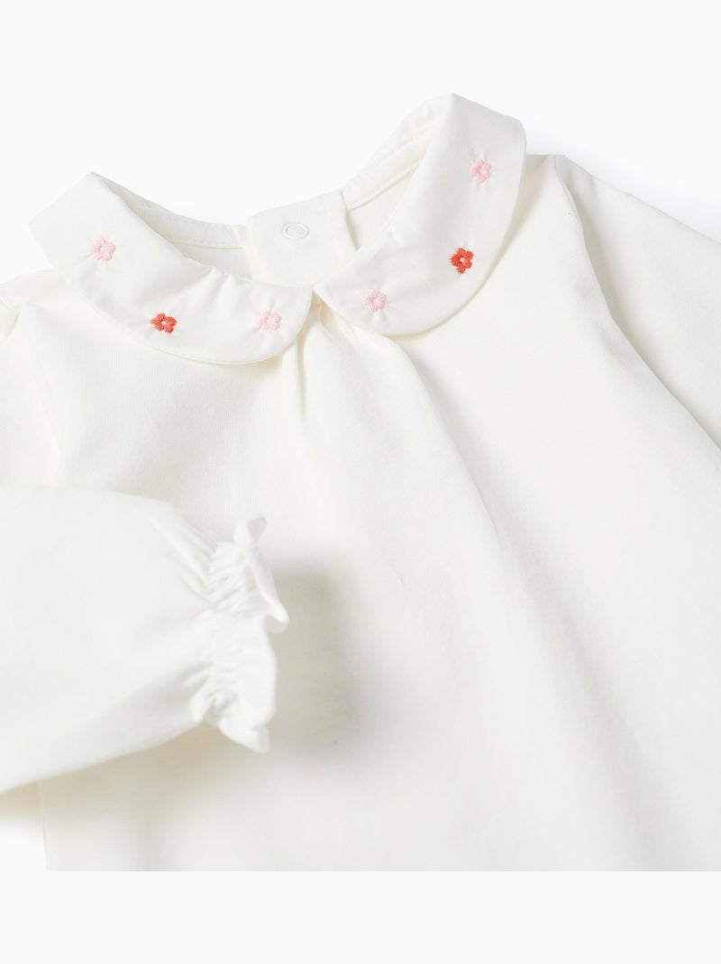 Body à manches longues avec fleurs et volants Blanc - Kiabi