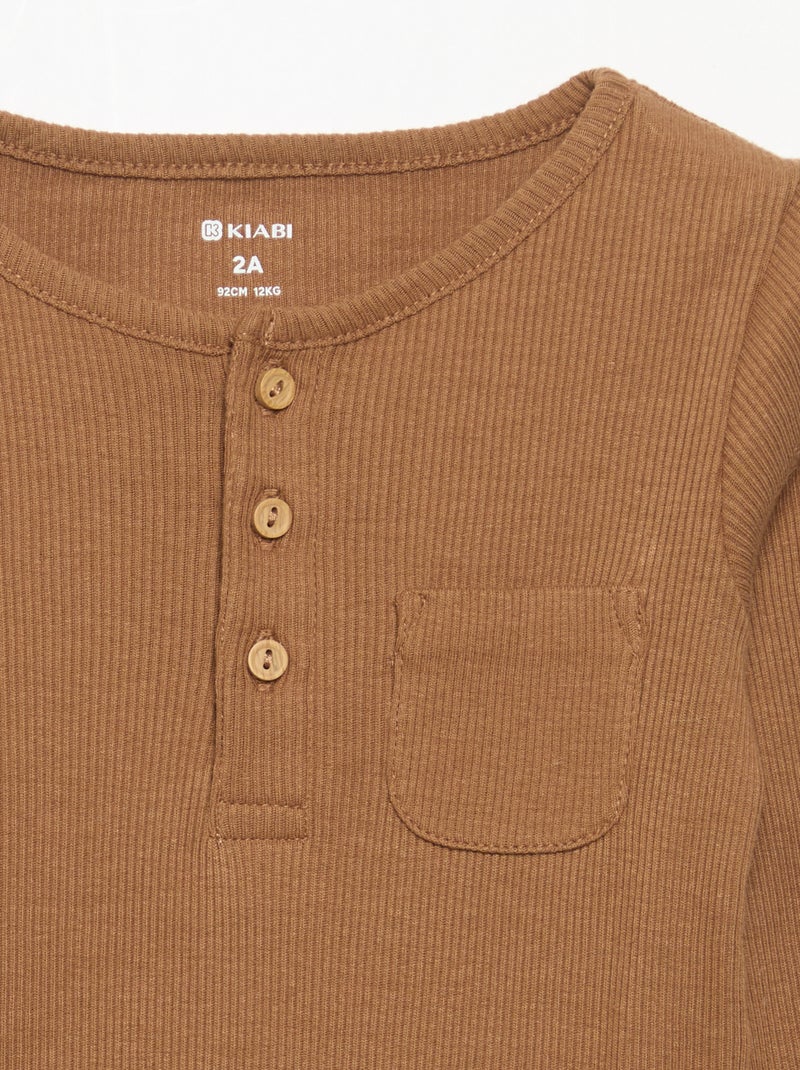 Body à manches longues et col boutonné Beige - Kiabi