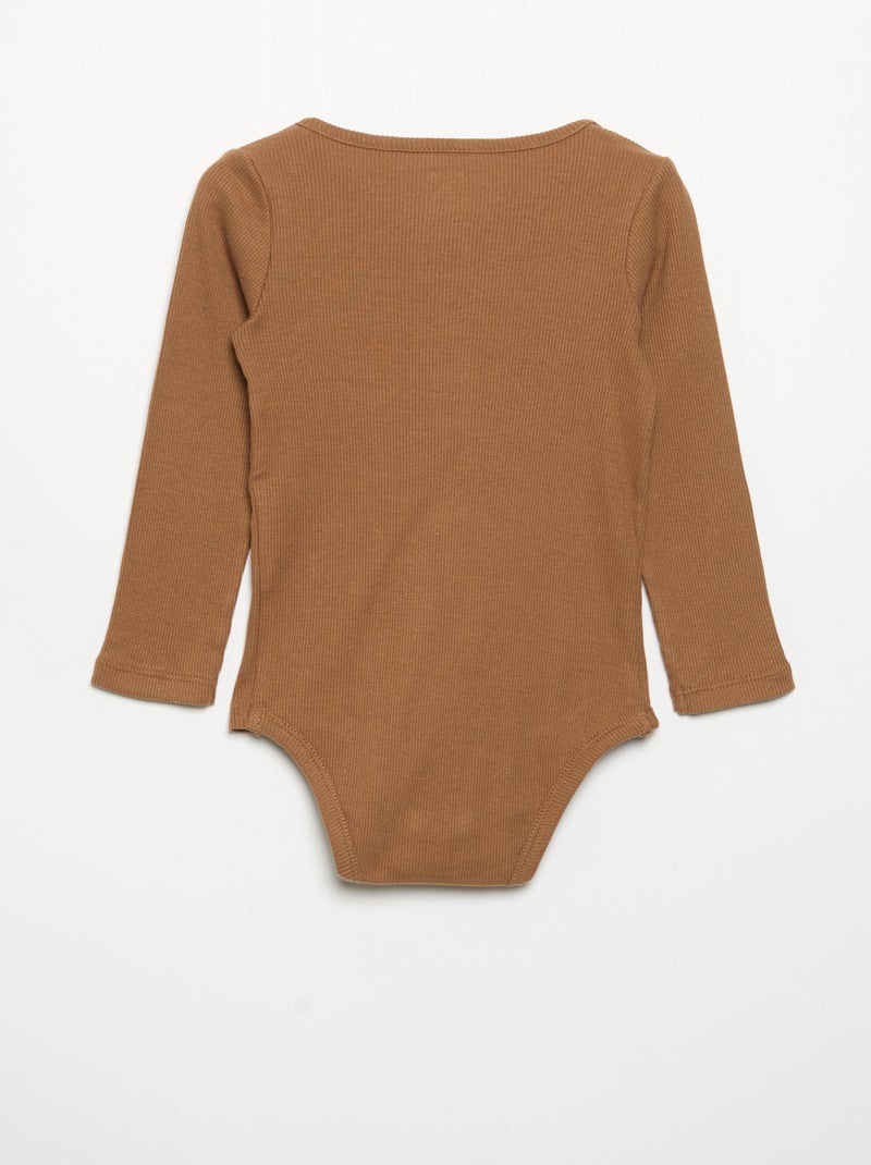 Body à manches longues et col boutonné Beige - Kiabi