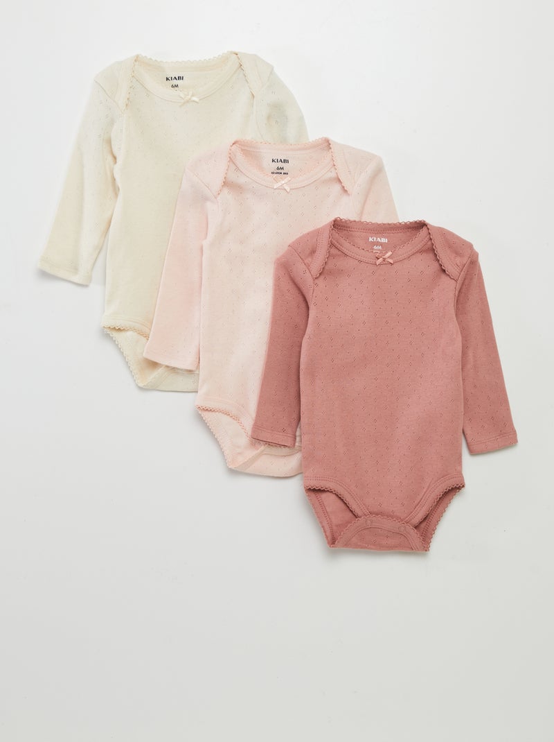 Body à manches longues et col US - Lot de 3 Beige /rose clair/foncé - Kiabi