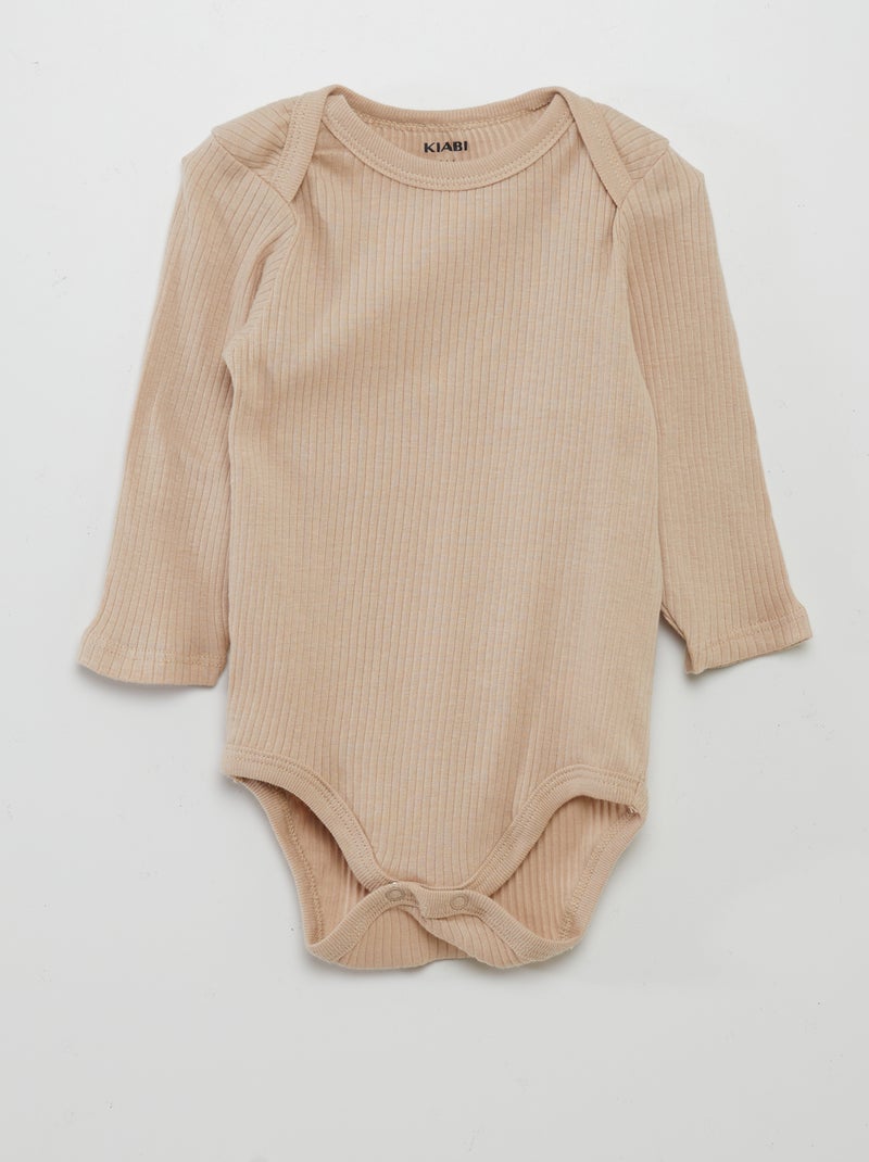 Body à manches longues et col US - Lot de 3 Beige/rose - Kiabi