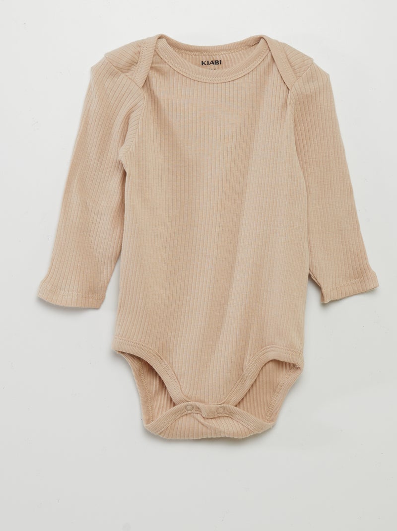 Body à manches longues et col US - Lot de 3 Beige/rose - Kiabi