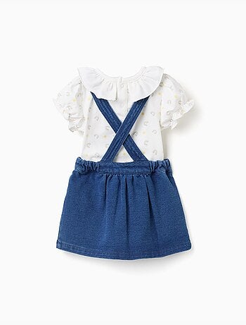 Body à motif + robe salopette en jean