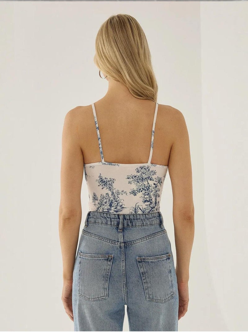 Body à motifs inspiré du corset Bleu - Kiabi