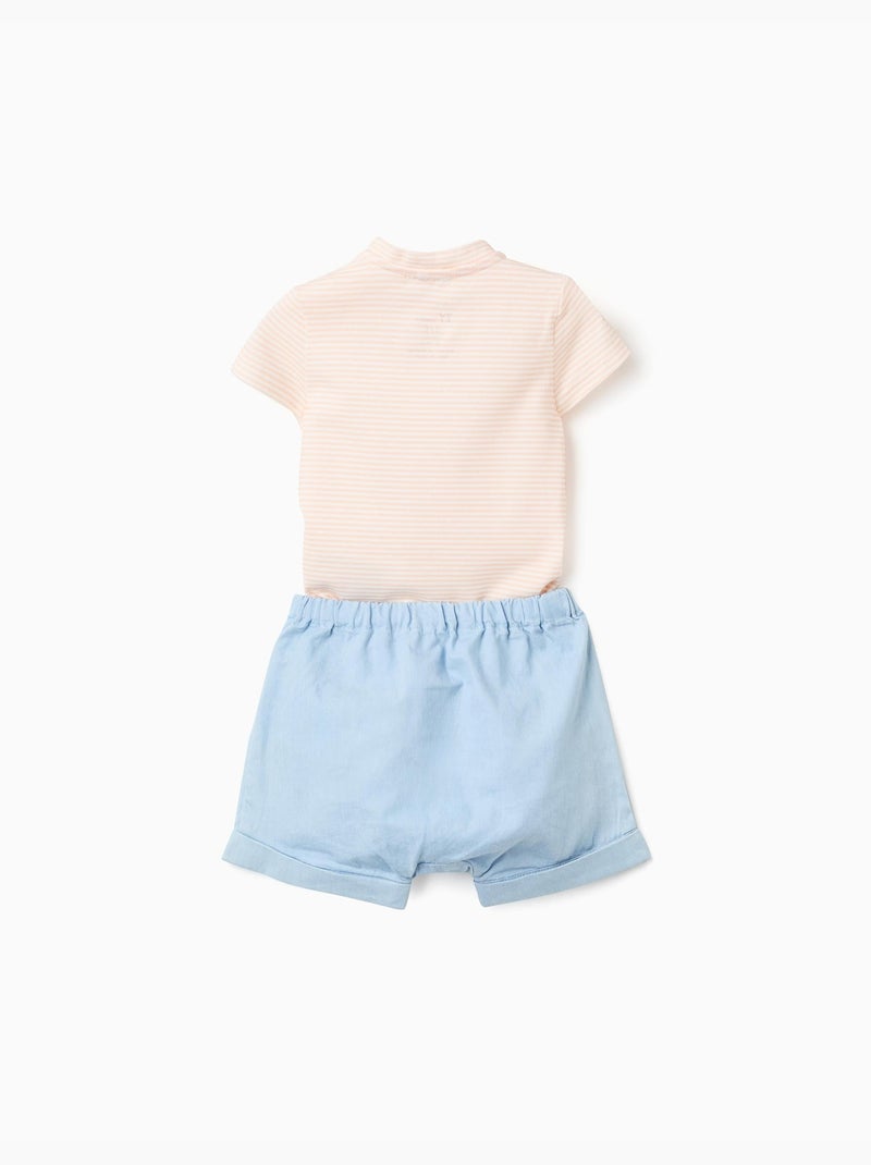 Body à rayures + short en jean Bleu clair - Kiabi