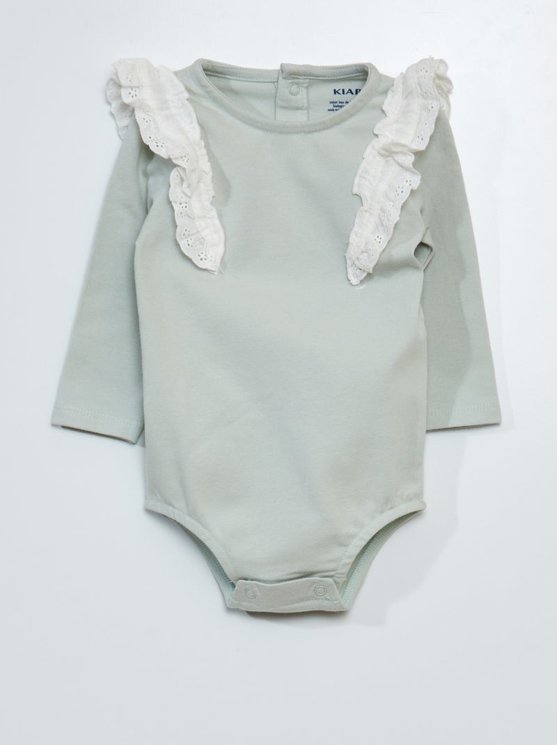 Body avec broderie anglaise Vert - Kiabi