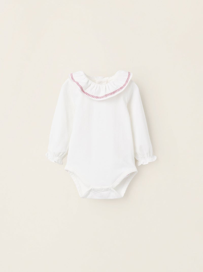 Body avec Col à Volants et Broderies Blanc - Kiabi