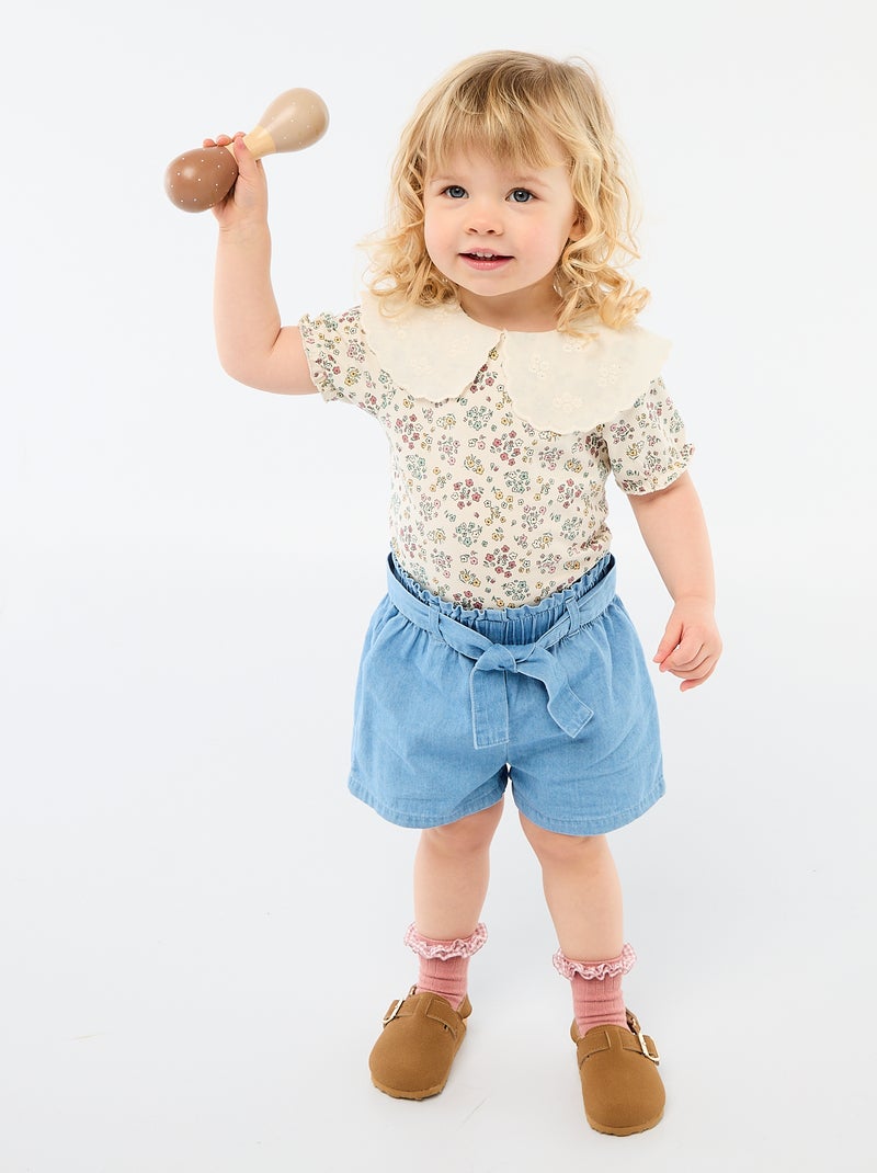 Body avec col claudine Blanc - Kiabi