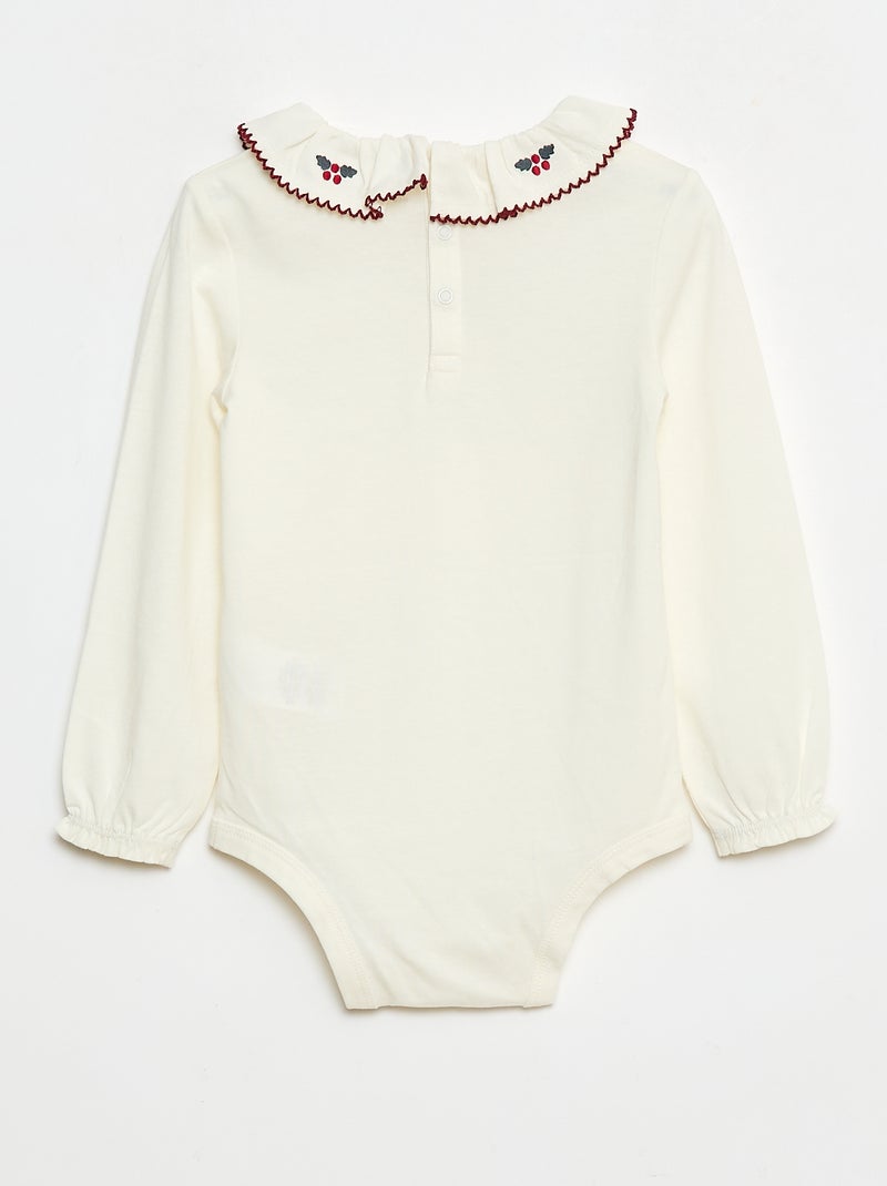 Body avec col claudine et manches longues Blanc - Kiabi