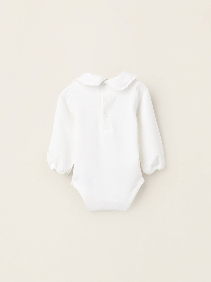 Body avec Col Claudine et Volants Blanc - Kiabi