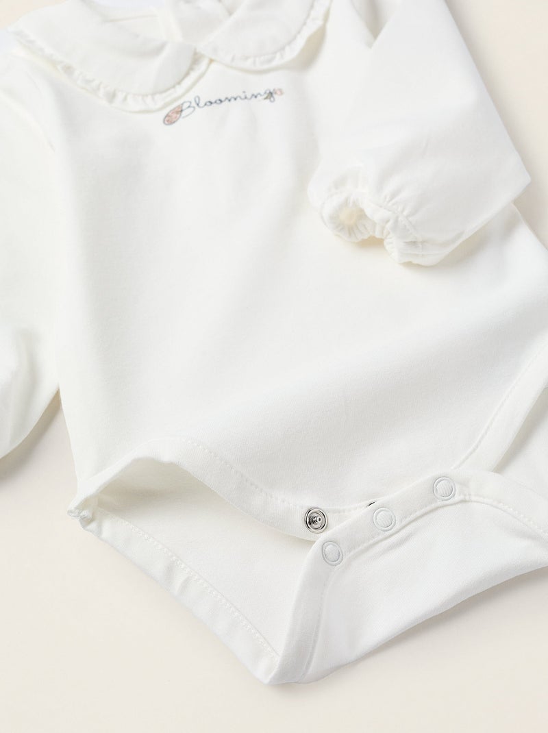 Body avec Col Claudine et Volants Blanc - Kiabi