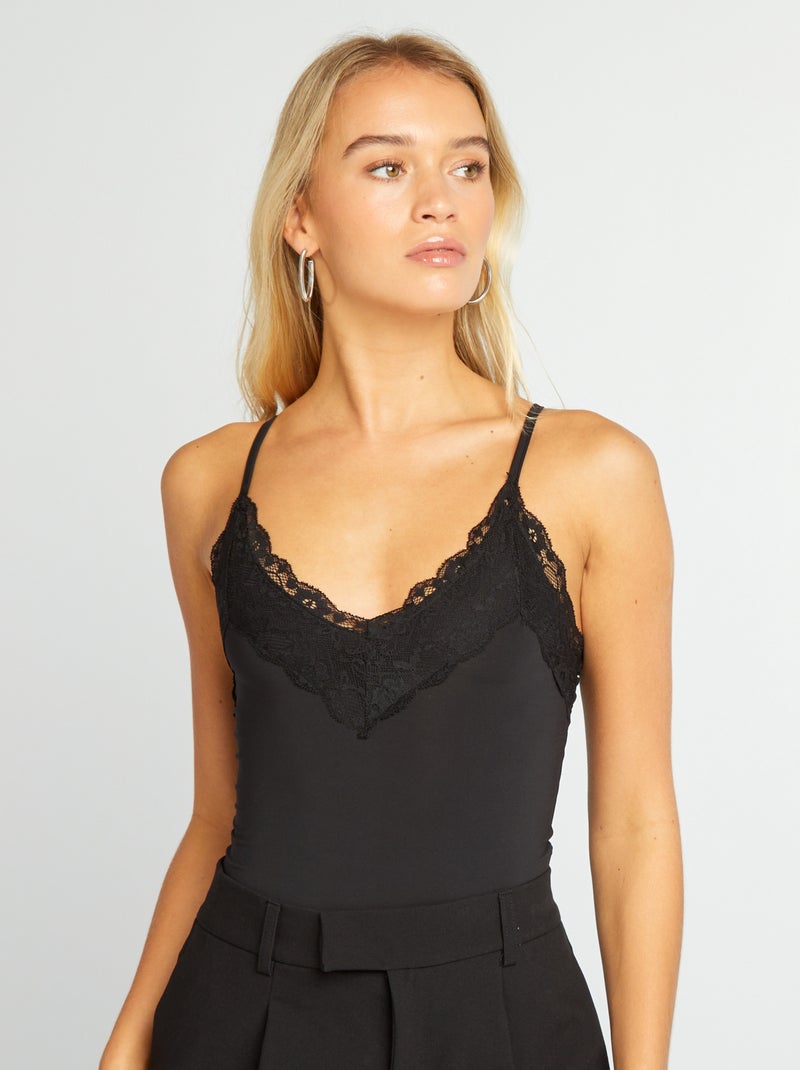 Body avec col en dentelle noir - Kiabi