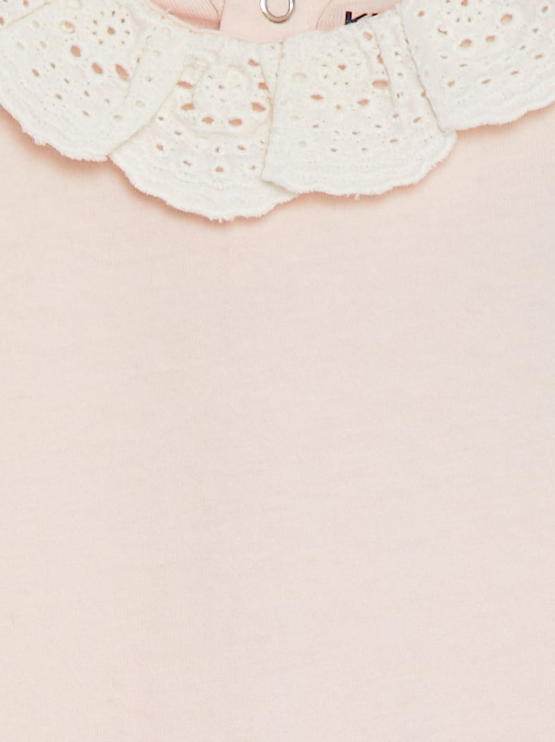 Pull Rose D'été Savida - Taille M, Col Large Avec Broderies Anglaises, Occasion Très Bon état