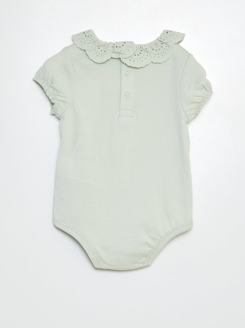 Body avec colerette en broderies anglaises Vert - Kiabi