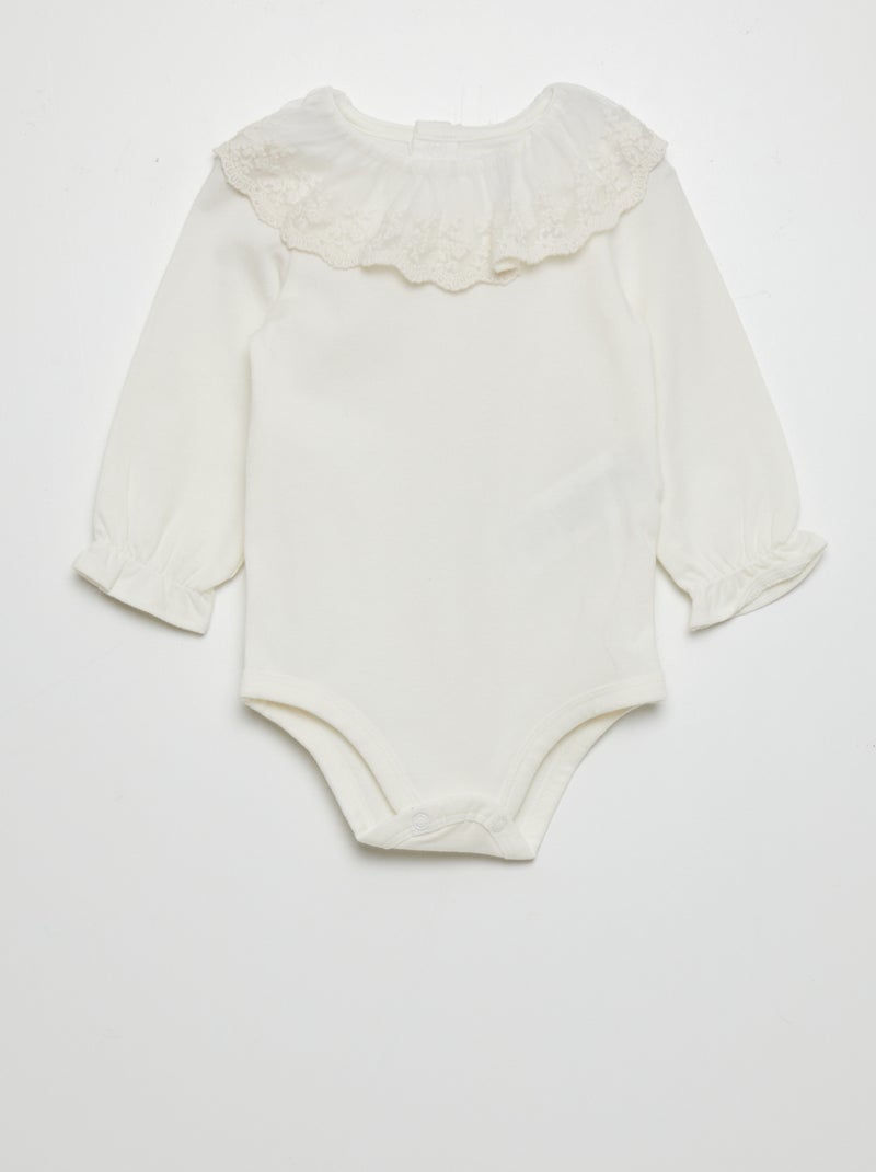 Body avec collerette en tulle brodée blanc - Kiabi