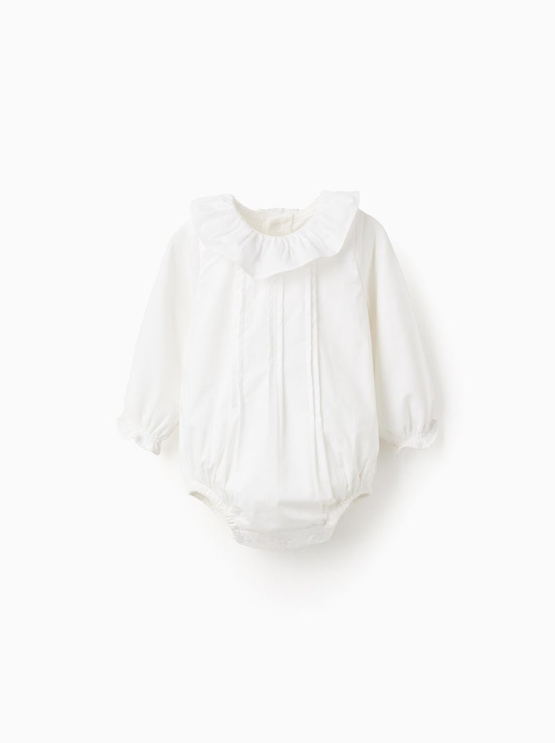 Body avec Détails Plissés et Col à Volants Blanc - Kiabi