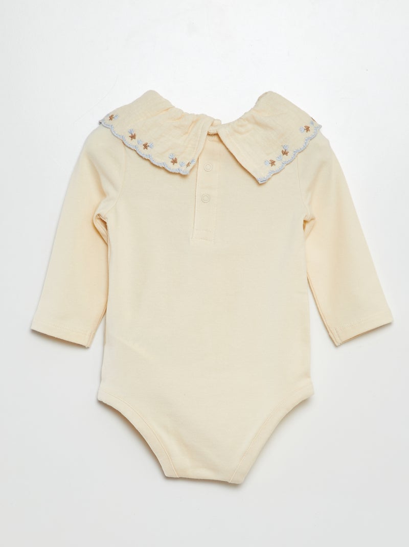 Body  avec large col avec broderies Blanc - Kiabi