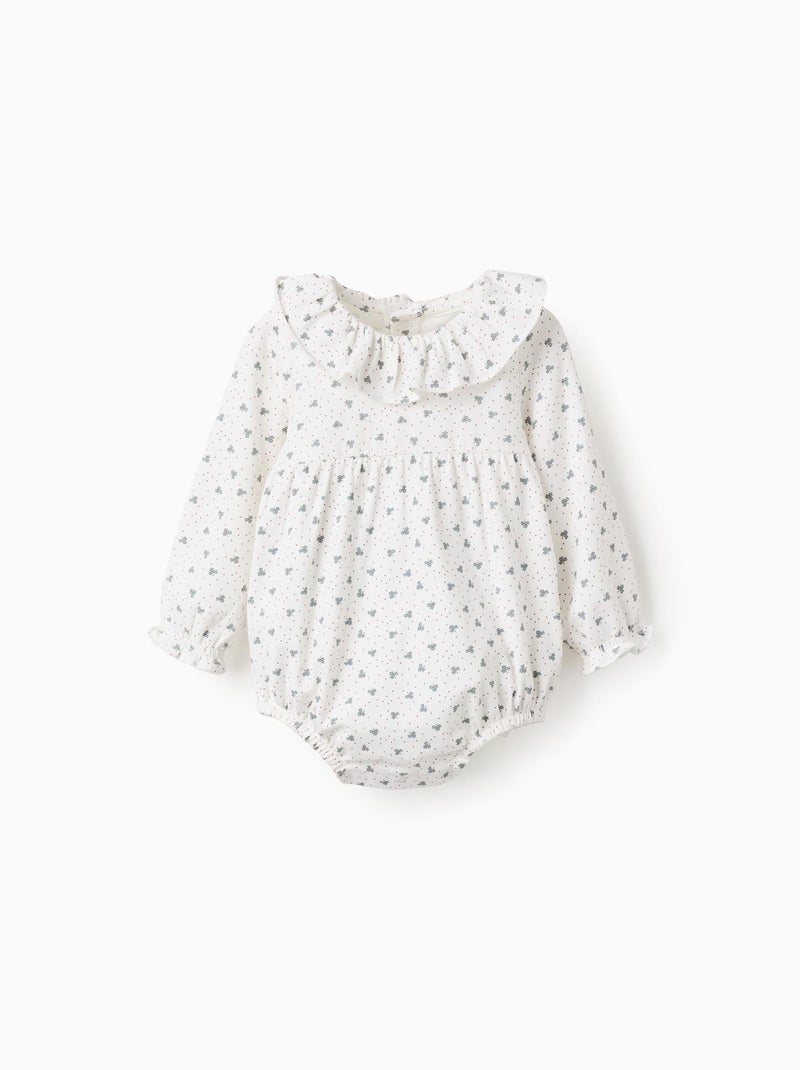 Body avec Motif De Feuilles et Col à Volants Blanc - Kiabi