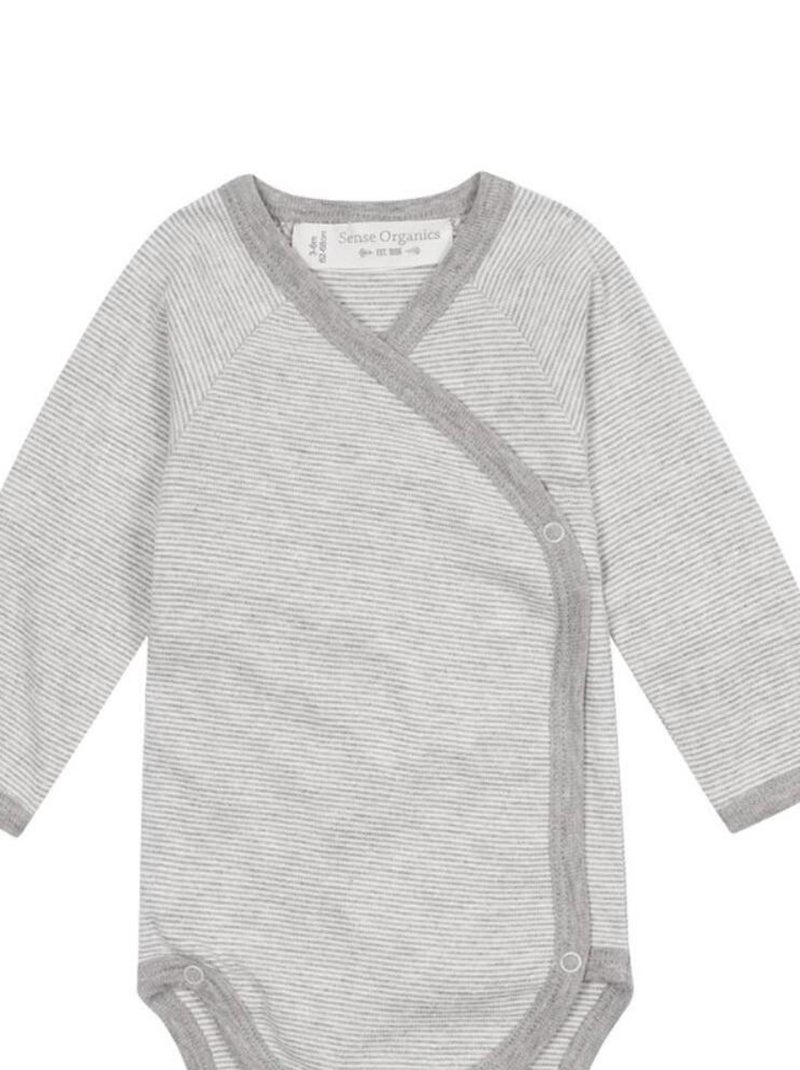 Body Bébé Croisé en Coton Bio Rayé Gris Gris - Kiabi