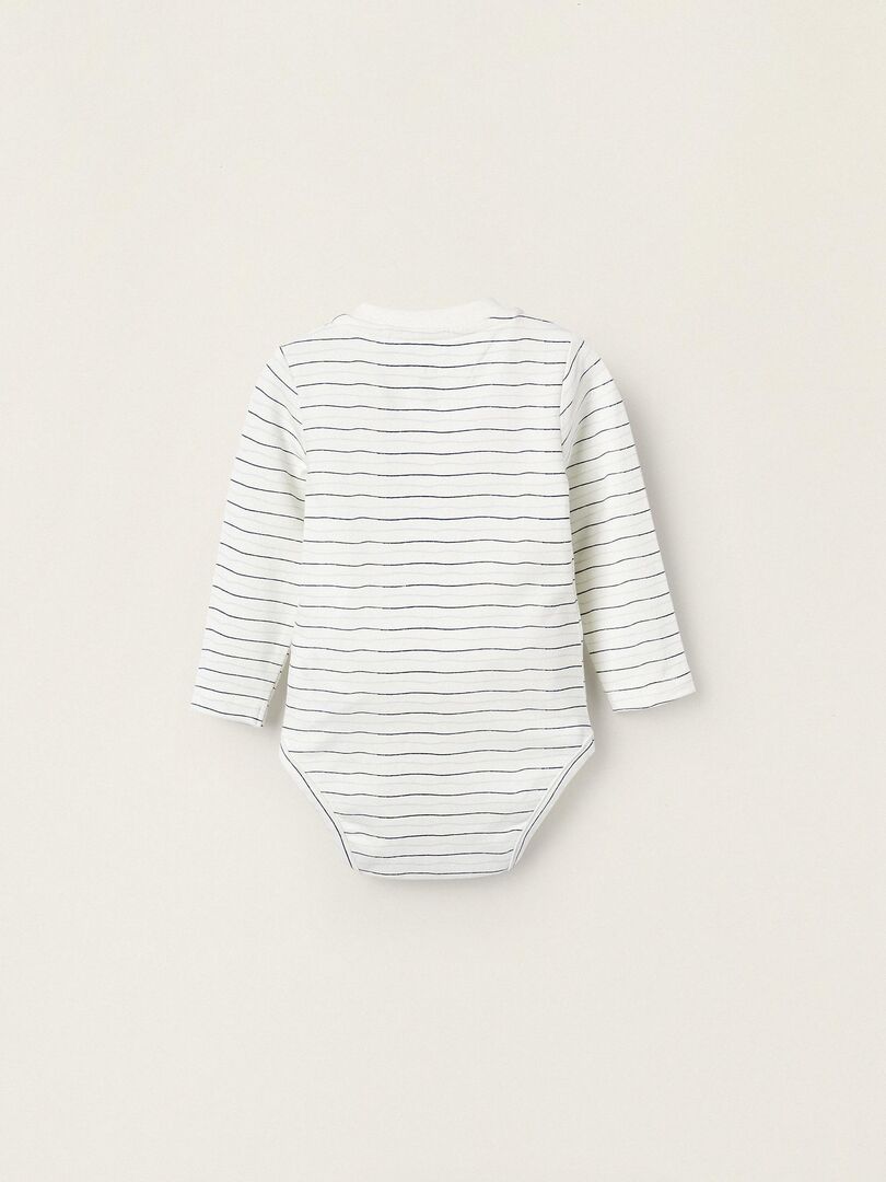Robe bleu foncé à rayures et broderies fille