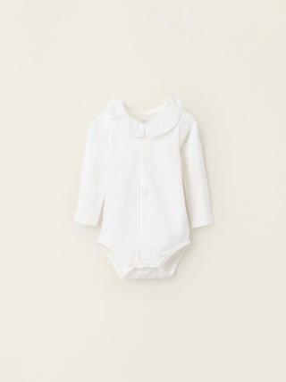 Body-Chemise à Col Volanté avec Broderies