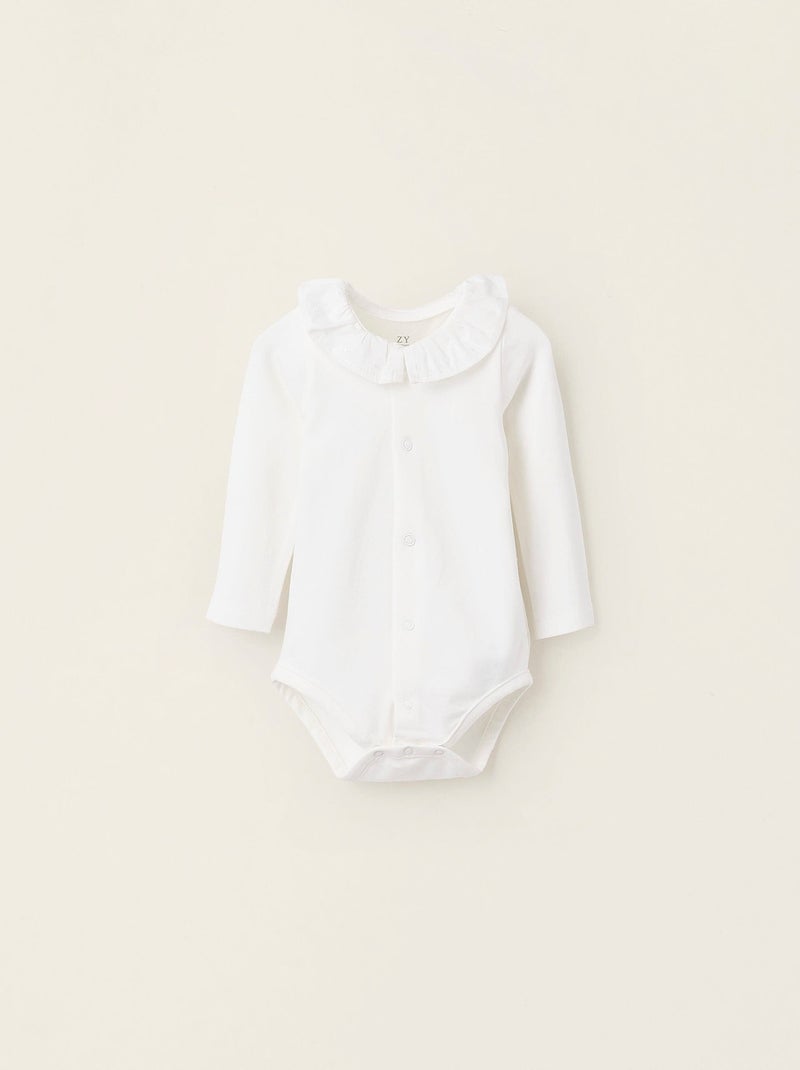 Body-Chemise à Col Volanté avec Broderies Blanc - Kiabi