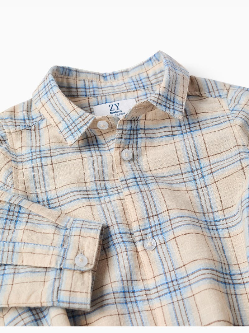 Body-chemise en coton à motif à carreaux Gris clair - Kiabi