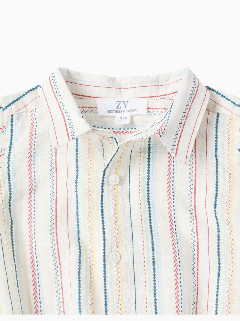 Body-chemise en coton à rayures ethniques B&S Blanc - Kiabi
