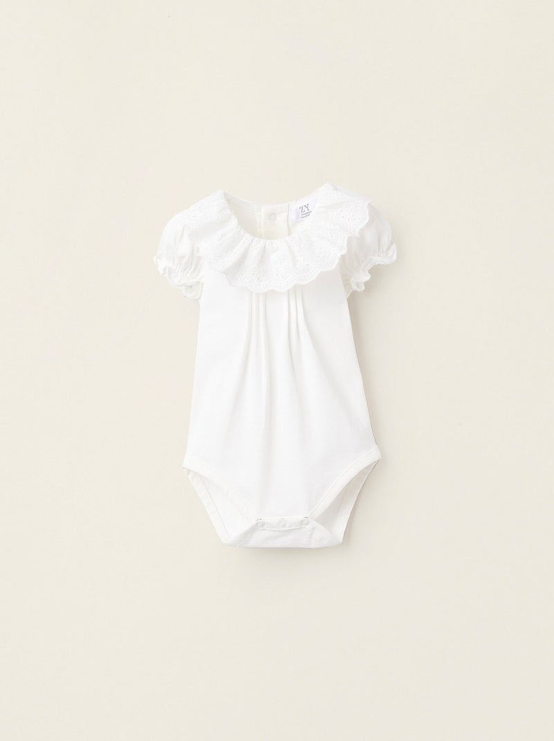 Body-Chemisier avec Volants et Broderie Anglaise Blanc - Kiabi