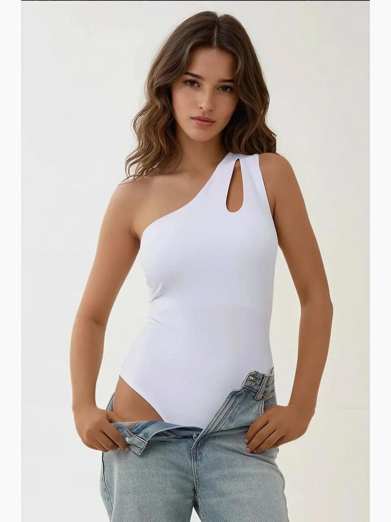 Body col asymétrique découpes ajusté hiccup Blanc - Kiabi
