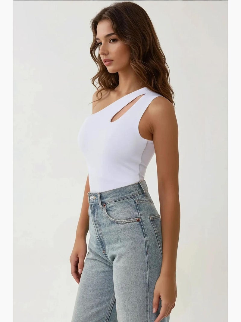 Body col asymétrique découpes ajusté hiccup Blanc - Kiabi