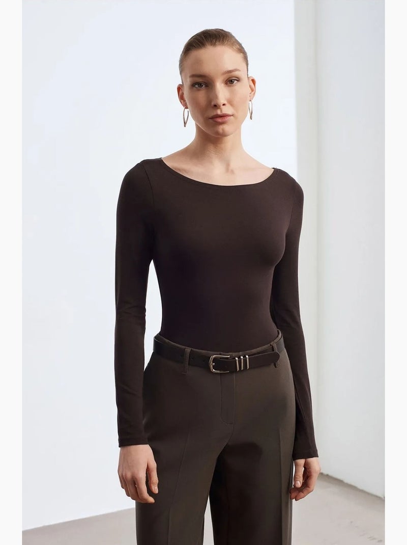 Body col bateau ajusté dilvin Marron chocolat - Kiabi