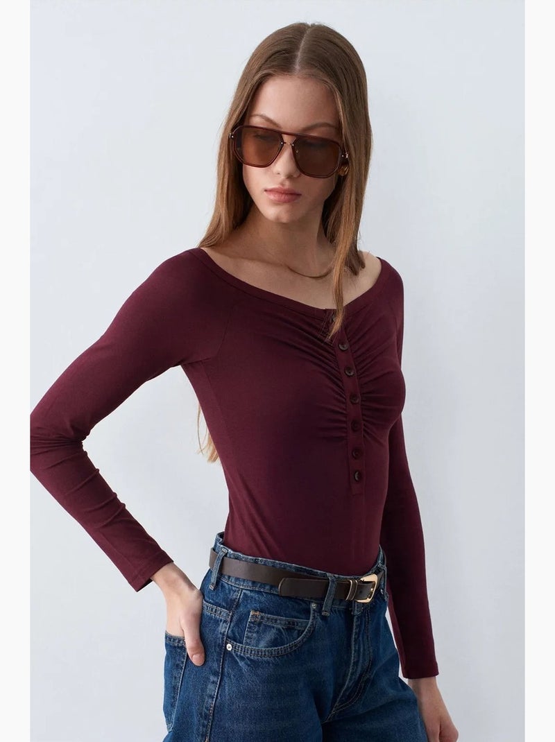 Body col bateau ajusté dilvin Rouge bordeaux - Kiabi