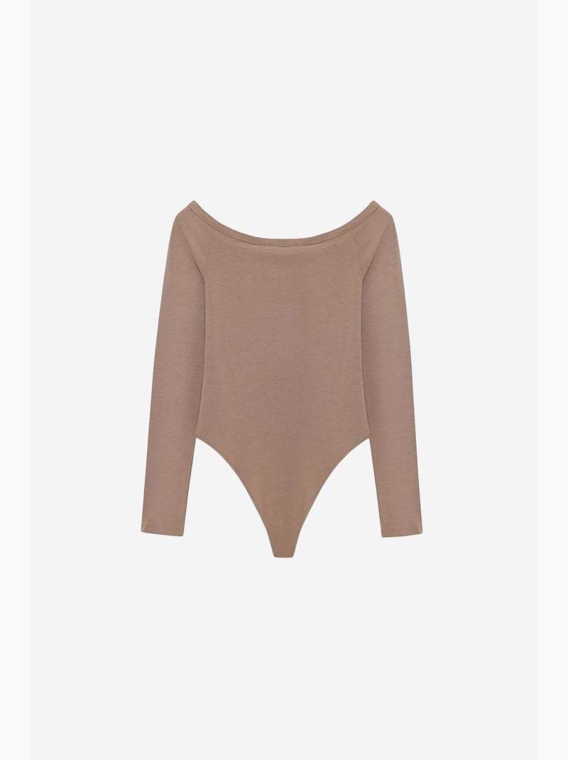 Body col bateau ajusté dilvin Taupe - Kiabi