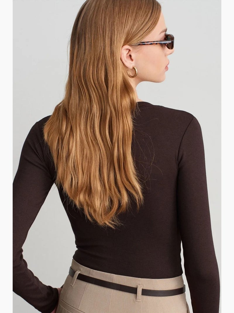 Body col rond ajusté en jersey dilvin Marron chocolat - Kiabi