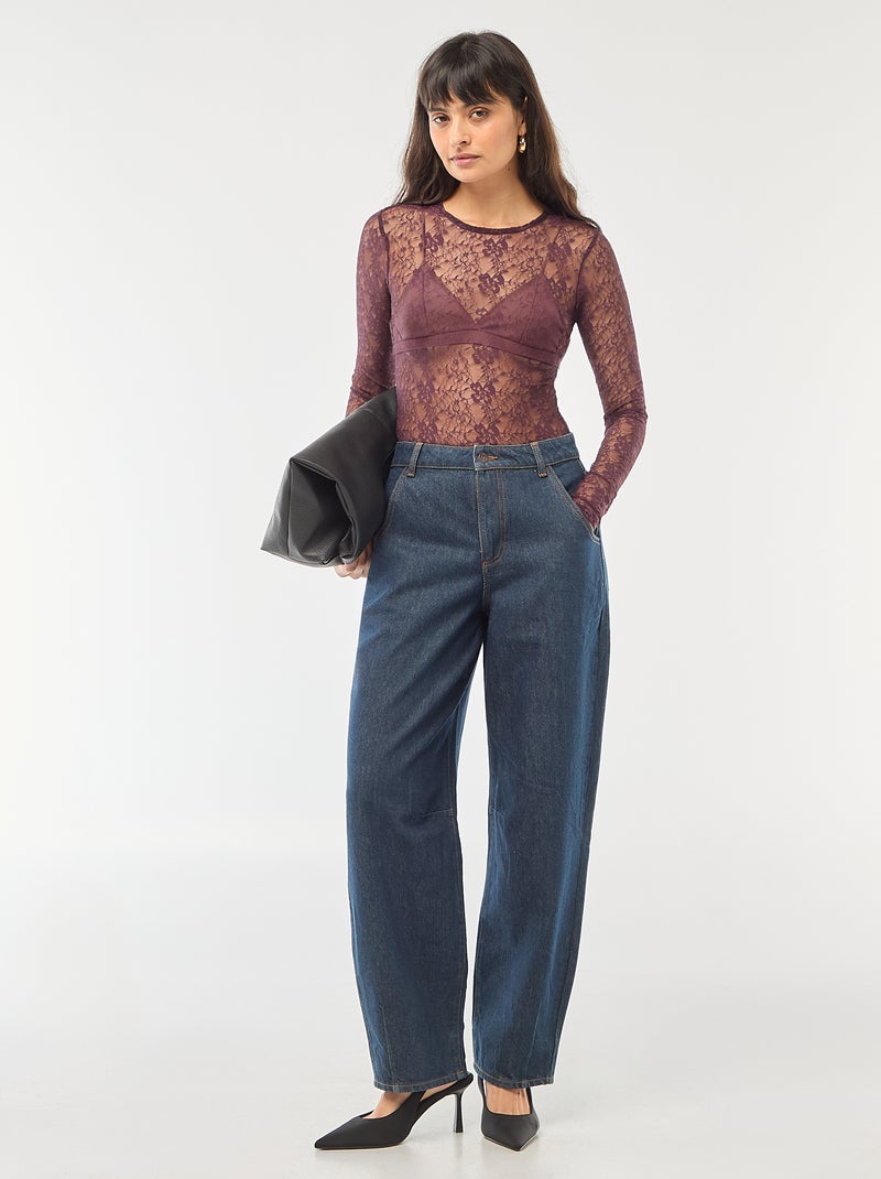 Body col rond en dentelles Rouge - Kiabi