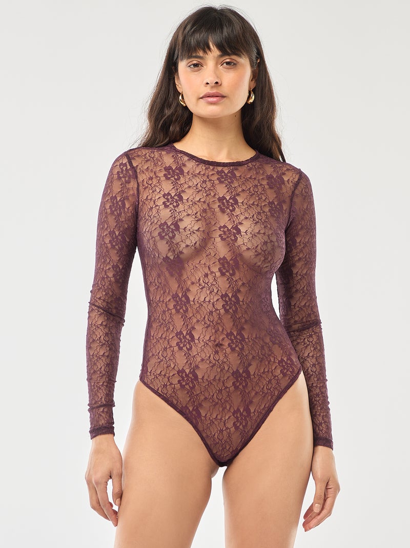 Body col rond en dentelles Rouge - Kiabi