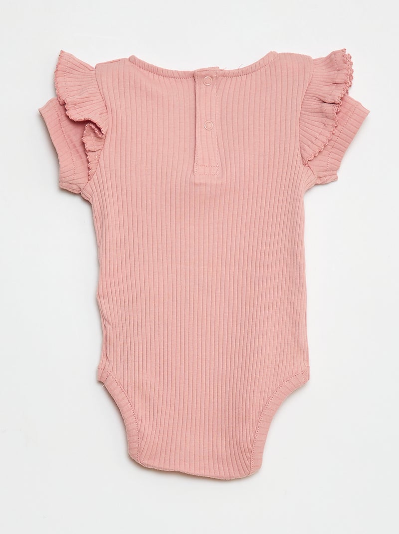 Body côtelé à manches courtes avec emmanchures volantées Rose - Kiabi