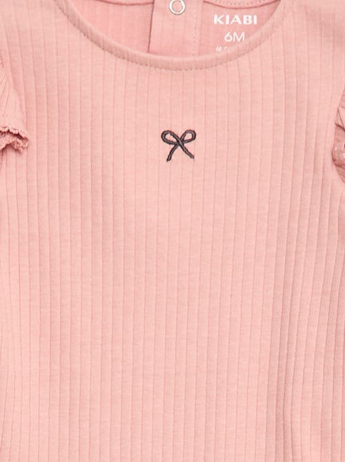 Body côtelé à manches longues volantées aux épaules - Kiabi