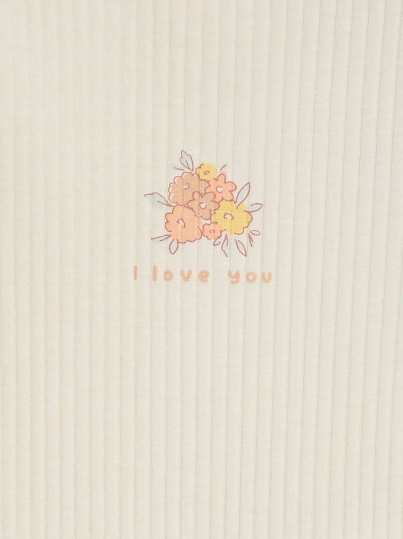 Body côtelé à motif floral BLANC - Kiabi