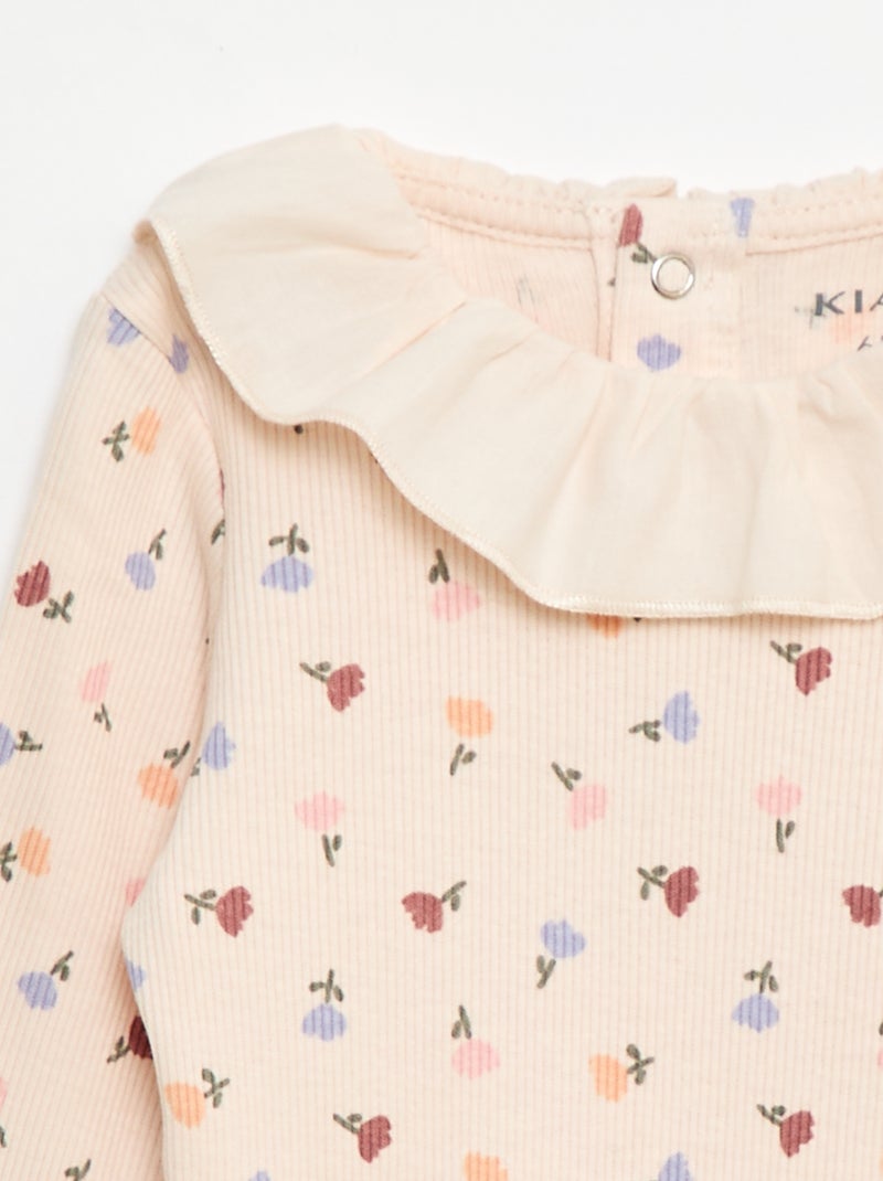 Body côtelé avec collerette Rose - Kiabi