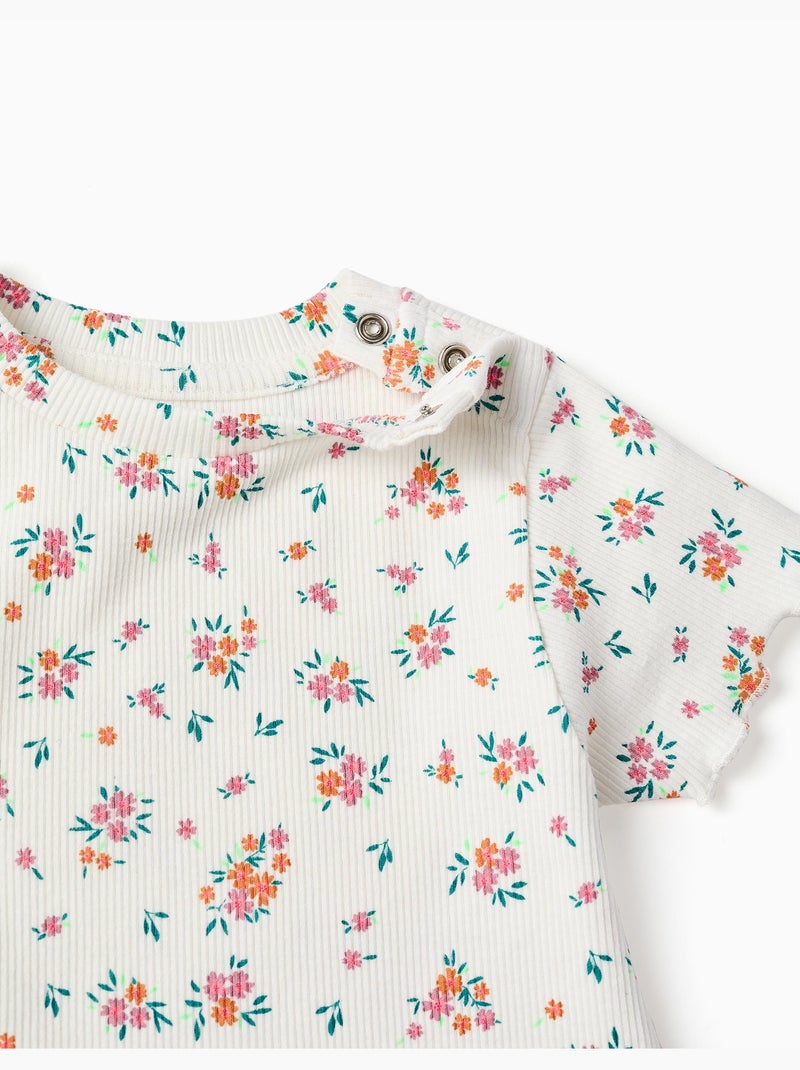 Body côtelé avec motif floral Beige clair - Kiabi
