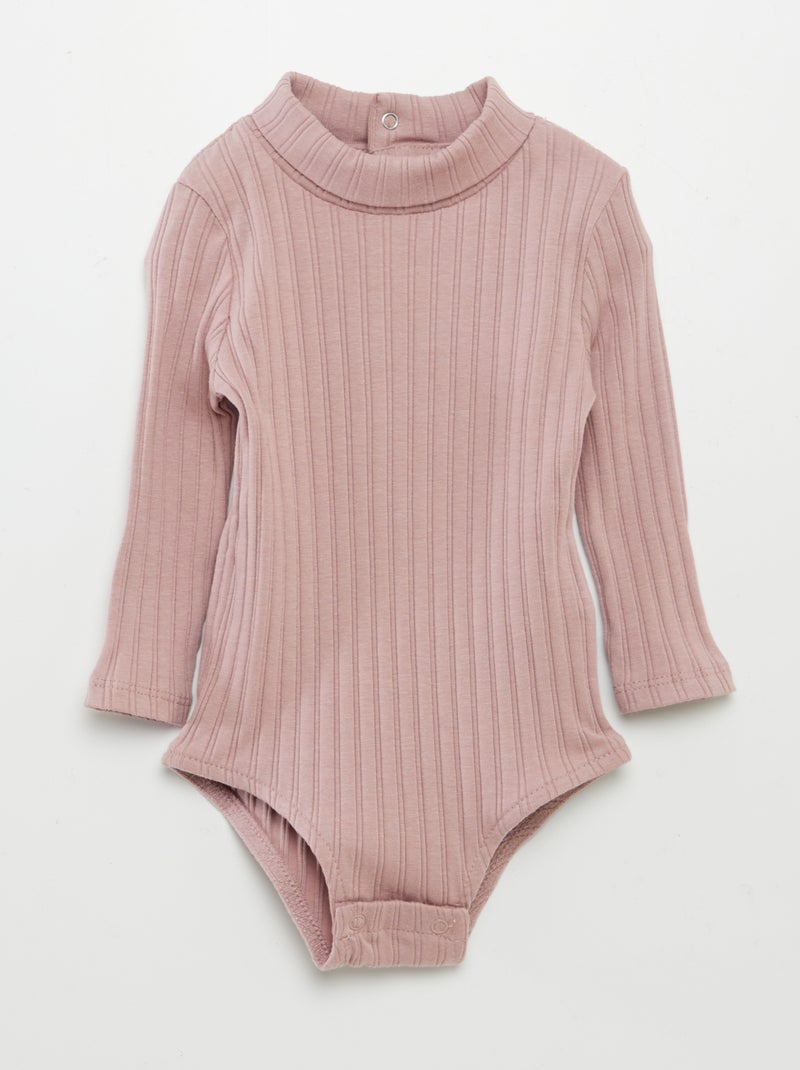 Body côtelé col roulé Rose - Kiabi