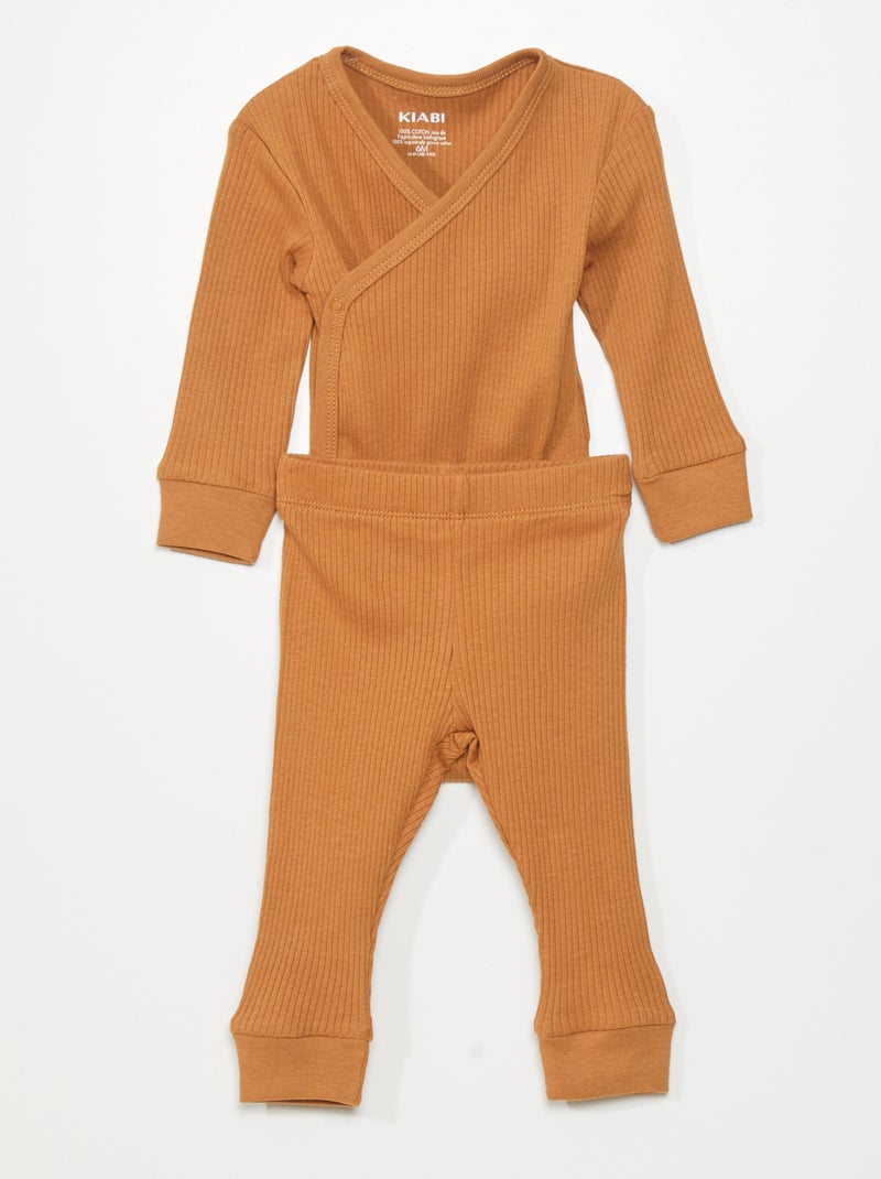 Body côtelé croise + legging - 2 pièces Marron - Kiabi