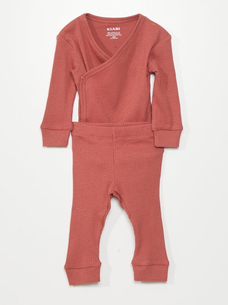 Body côtelé croise + legging - 2 pièces Rose foncé - Kiabi