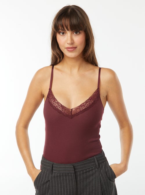 Body côtelé uni avec dentelle - Kiabi