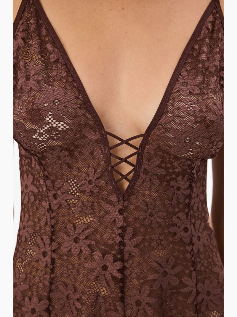 Body dentelle femme penti Marron - Kiabi