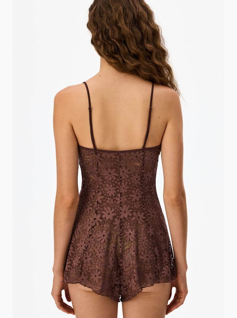 Body dentelle femme penti Marron - Kiabi